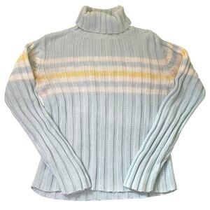 Vintage Aeropostale Y2K Chunky Heavyknit Pastel Turtleneck Sweater L Blue/Yellow